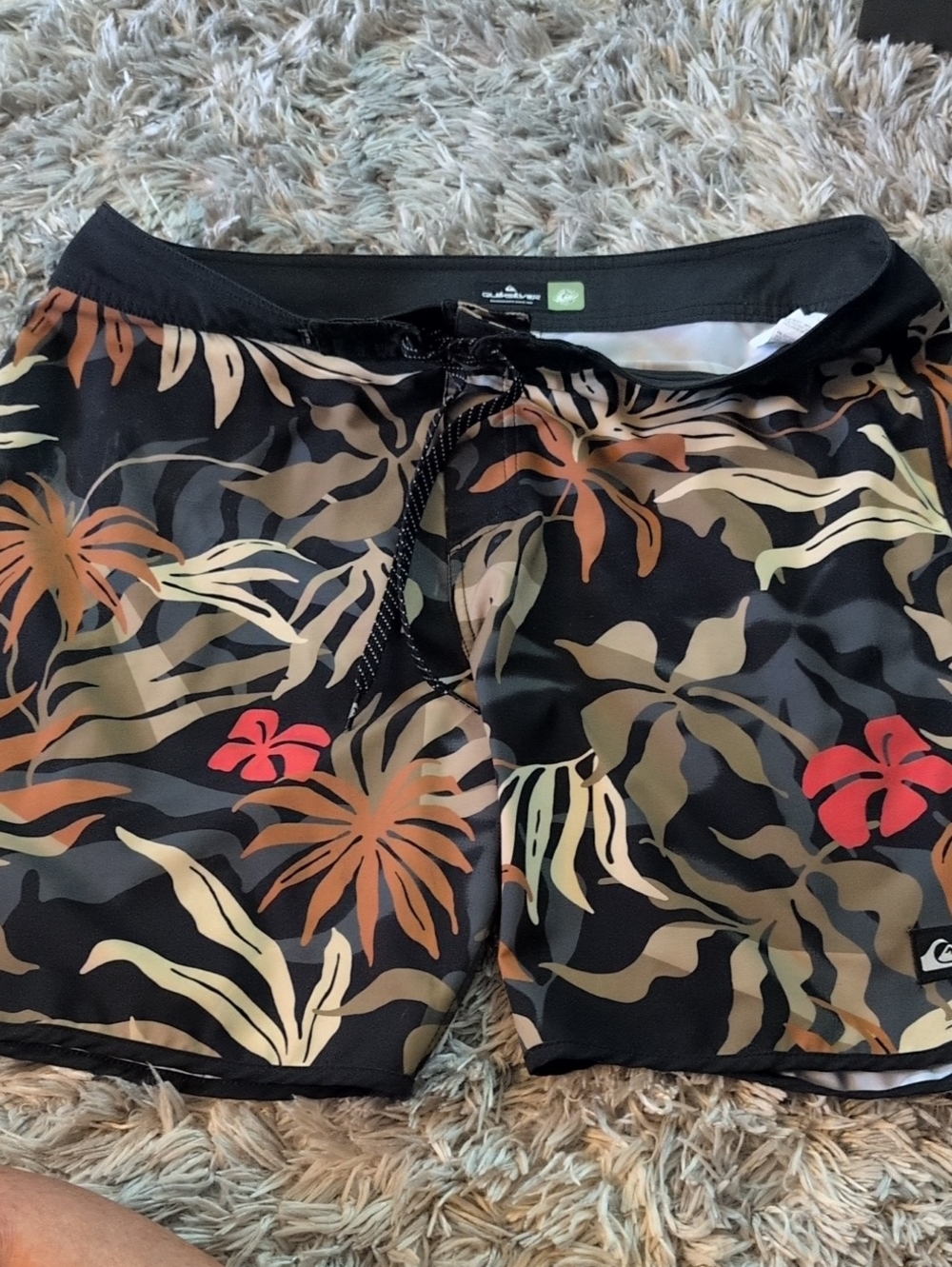 Quiksilver Black Tropical Floral Board Shorts with Red Accents